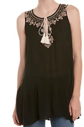 Black Tunic with neckline detail and tassels 