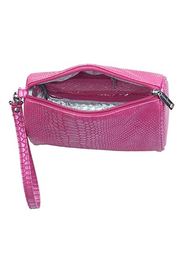 Hot pink crocodile designed insulated bag 