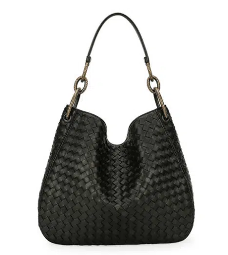 Black woven bag by Bottega Veneta