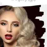 Blond woman with retro makeup and finger waves with text overlay.