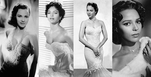 Collage of Dorothy Dandridge wearing formal dresses