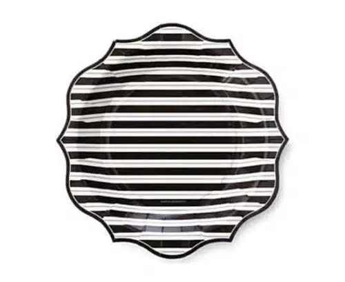 black and white striped plate
