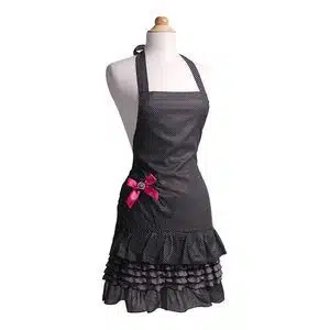 Black apron with pink bow