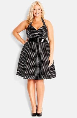 City Chic 'Spot Siren' Belted Fit & Flare Halter Dress (Plus Size)