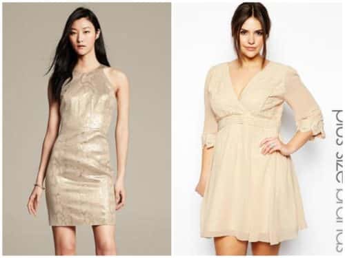 Collage of two neutral toned dresses