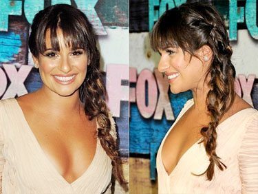 Lea Michelle with hair in a side braid