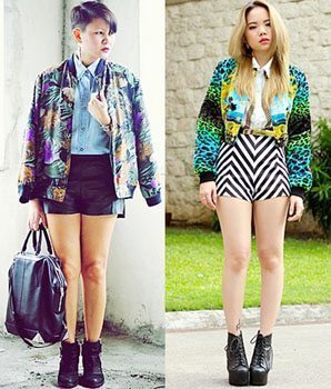 Collage of two bomber jacket outfits