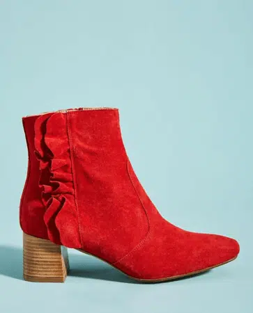 Red ankle boot with ruffle