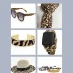 Collage of six animal print accessories.