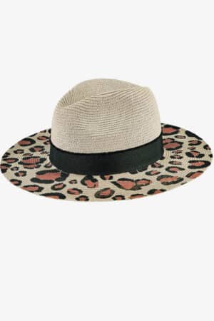 Hat with animal print brim.
