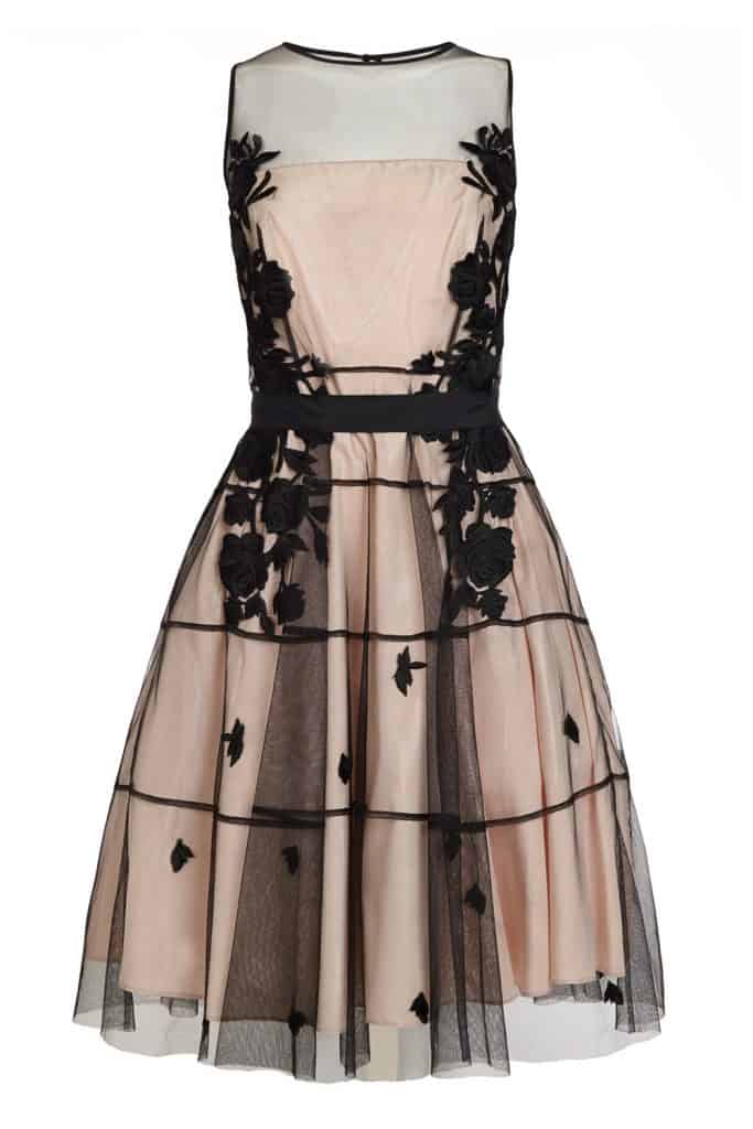 Dress with black floral sheer overlay