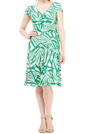Green and white palm print dress