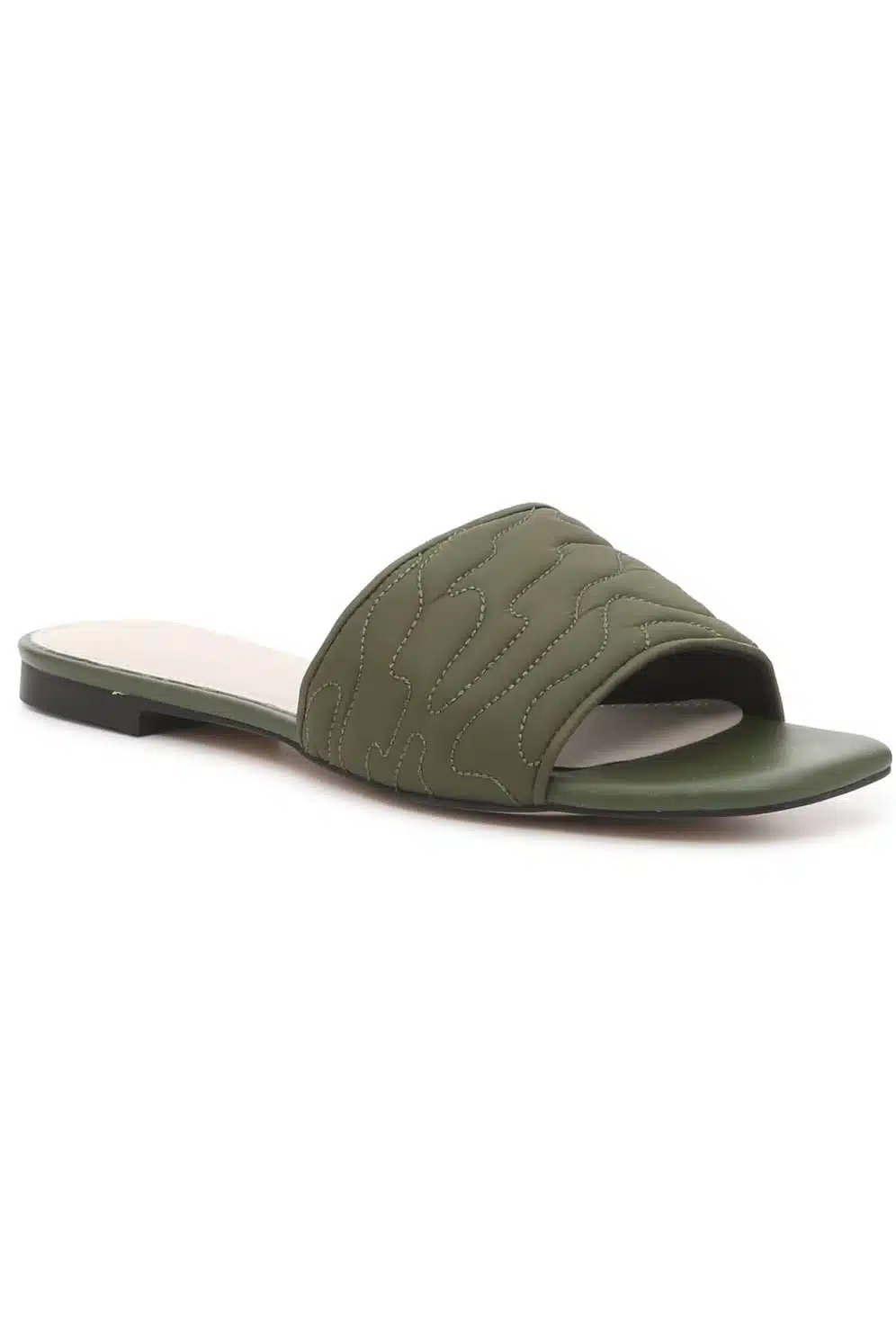 Green women's slide-style shoe as a perfect anchor to your Mother's Day outfits.