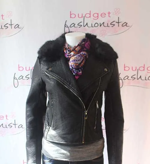 moto jacket with floral scarf