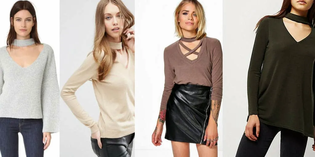 choker trend - four sweaters with choker necklines