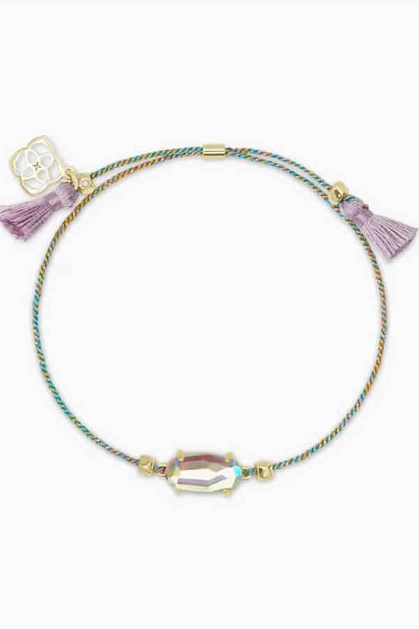 Multicolored braided bracelet from Kendra Scott on white background.