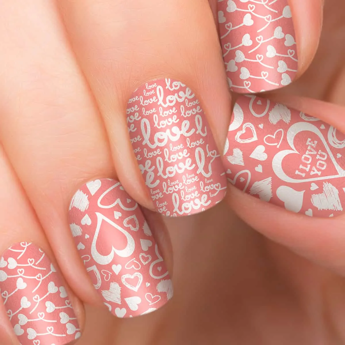 nail art designs - soft pink nail art with hearts