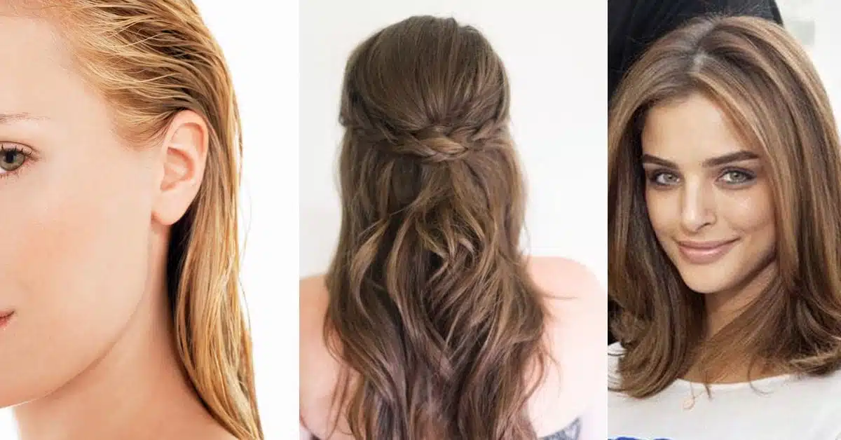 collage of three hairstyles for wedding guests