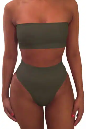 trending swimwear - two-piece, high thigh bikini with bandeau top in olive green