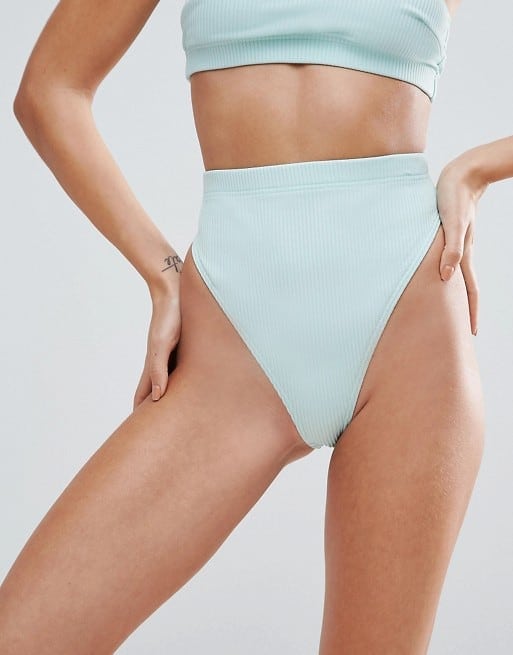 trending swimwear - mint green two-piece in textured fabric with high thigh cut bottoms
