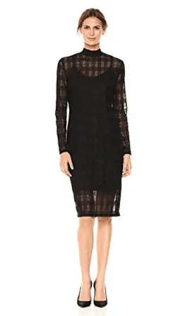 Long sleeve black dress with sheer over-layer