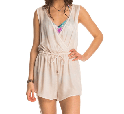 Ivory colored swim cover in a romper style