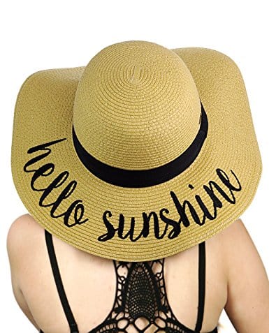 Floppy sun hat with "hello sunshine" embroidery
