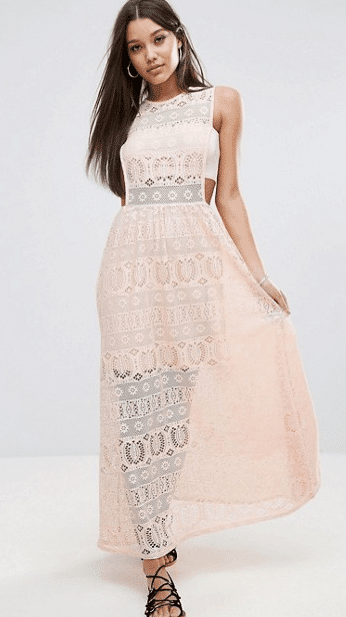 Pink lace dress with waist and side cutout