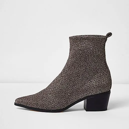 Shiny Silver Boot with Block Heel