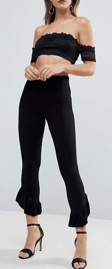 Black leggings with ruffle hem