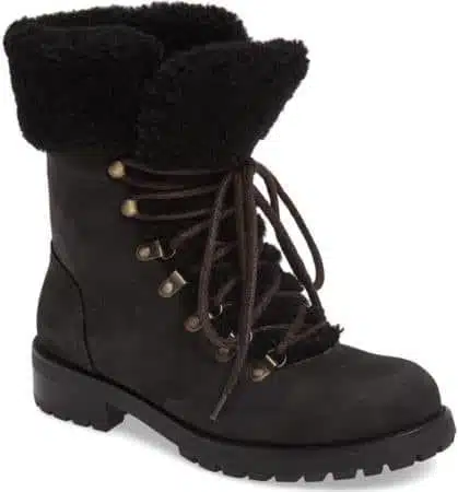 Shearling Lined, Waterproof, Black, Combat-Style Boots