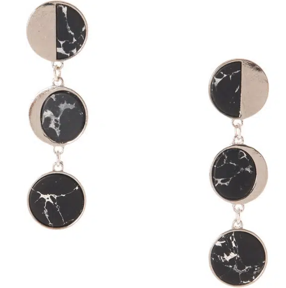 Dangling earrings with three marble discs