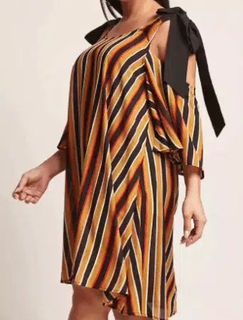 Yellow, orange, black and white striped dress