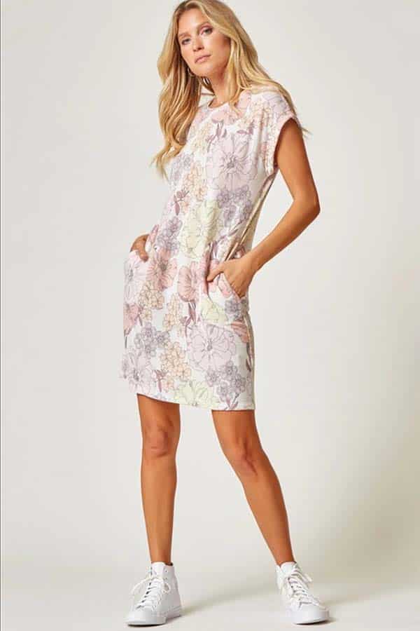 Spring dress with floral pattern.