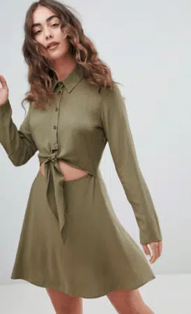 Olive green shirt dress with tie