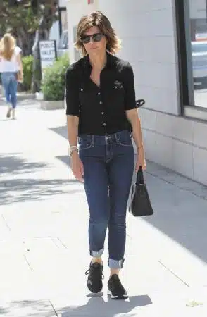 Lisa Rinna wearing jeans and black top