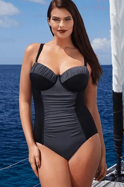 Color blocked one piece swimsuit with ruching