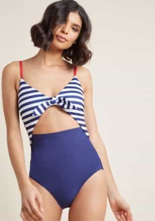 Nautical styled one piece swimsuit