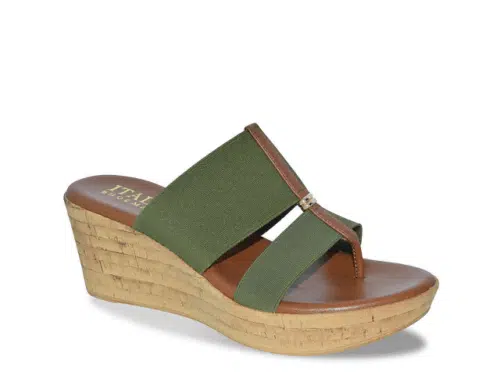 Wedge sandal with elastic green strap