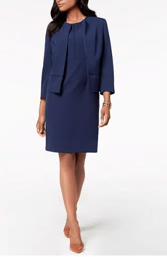 Blue sheath dress and coordinating blazer