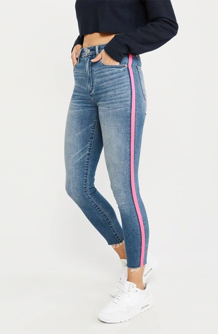 Denim jeans with pink side stripe