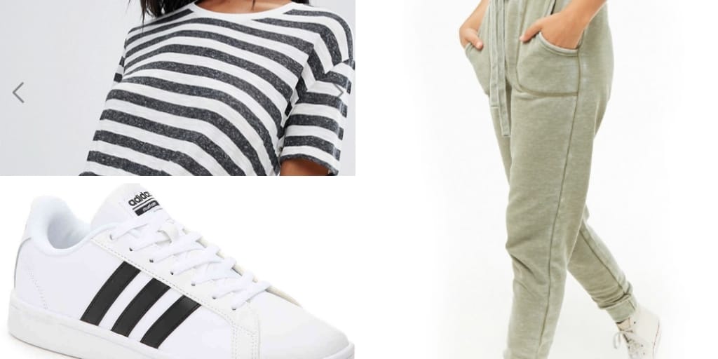 Sporty outfit collage with joggers and sneakers