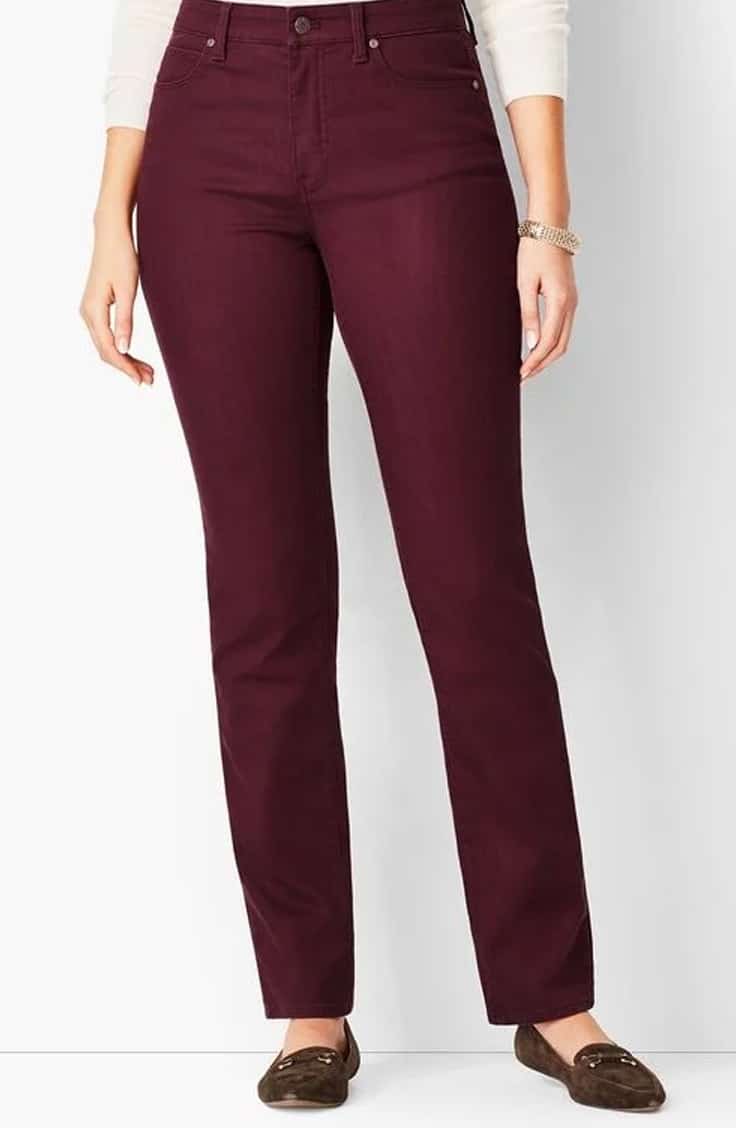 Dark red jeans for work