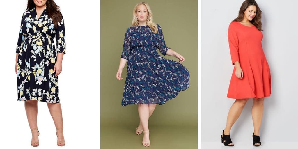 Collage of three dresses in plus size for pear-shaped ladies