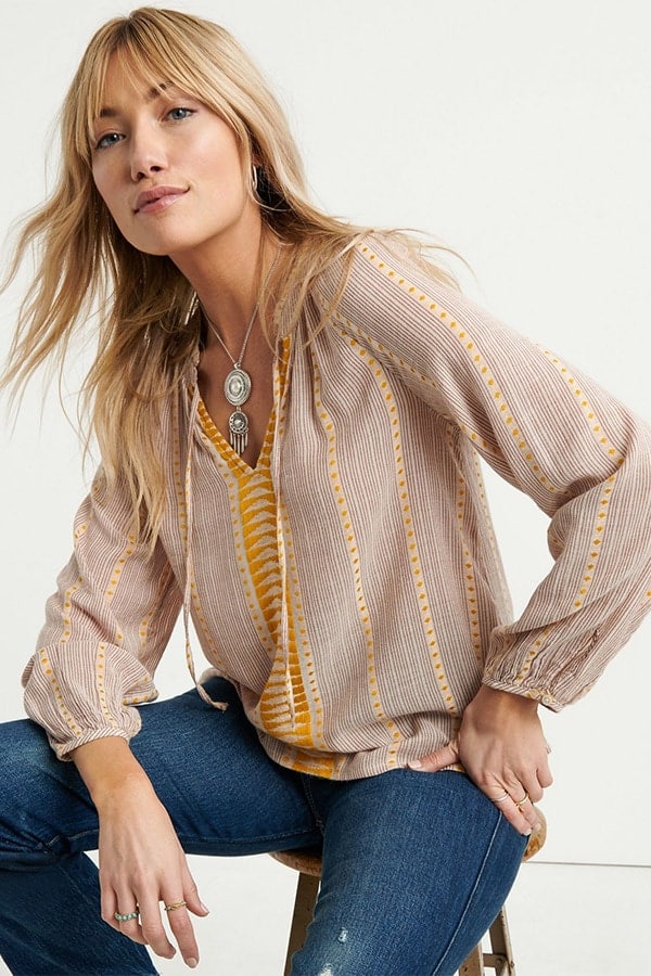 Yellow striped peasant top 