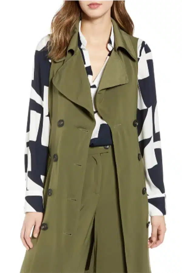 Olive green trench coat vest