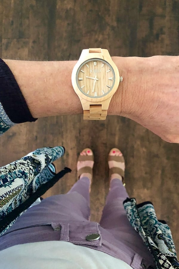 Wood watch style -- elevated casual outfit that includes wood watch.