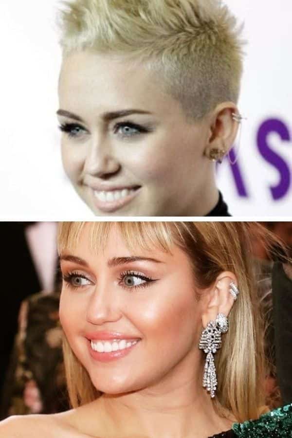 Collage of Miley Cyrus haircuts