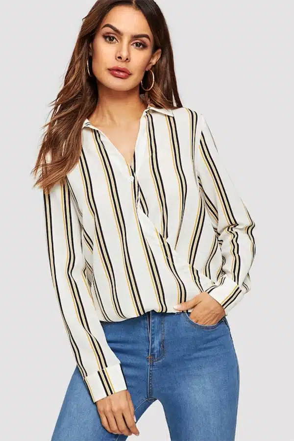 Collared wrap front top 