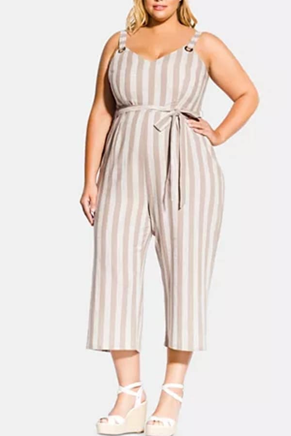 Striped plus size jumpsuit 